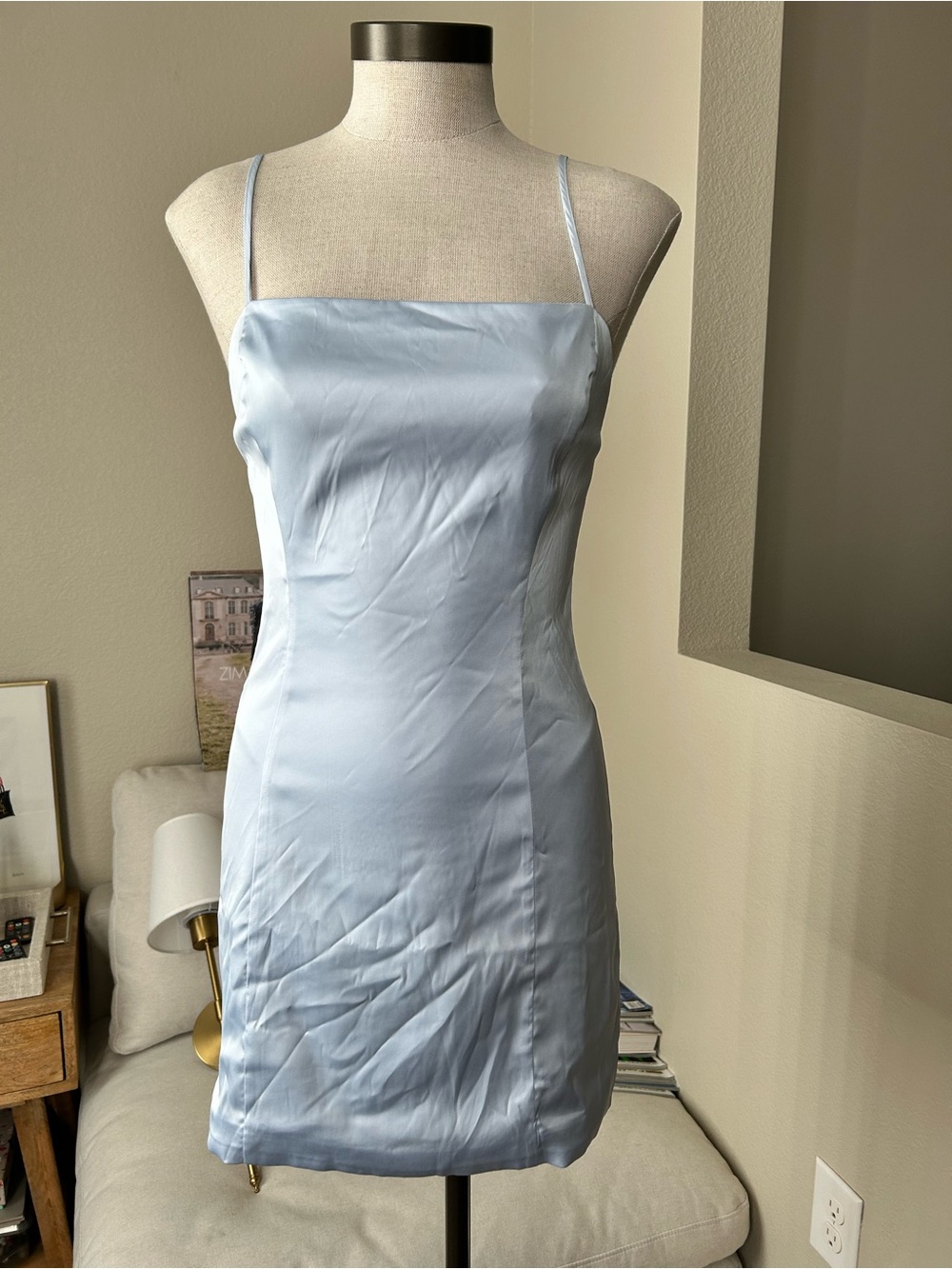 Sunday Best Light Blue Satin Slip Dress